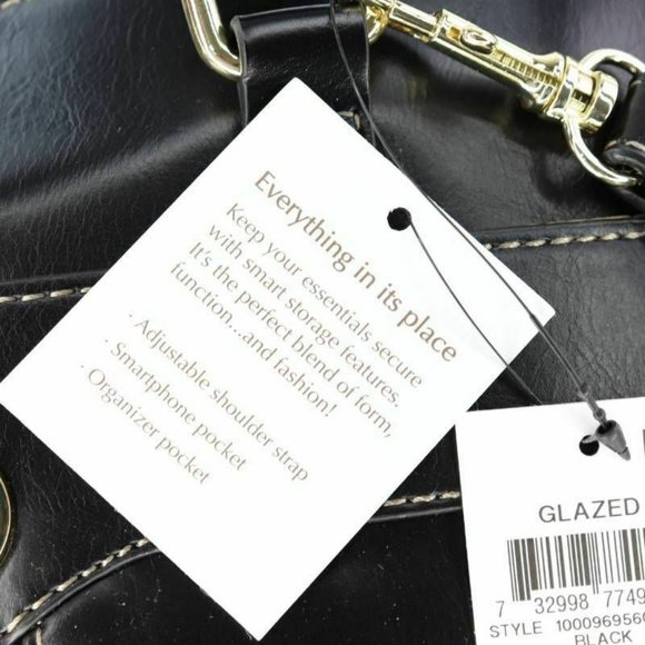 Giani Bernini Womens Glazed Dome Satchel Handbag Black Turn-Lock Zipper OS - Picture 8 of 9